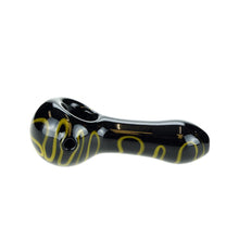 Load image into Gallery viewer, Black with Yellow Squiggles Glass Spoon Pipe