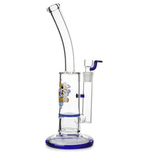 Load image into Gallery viewer, Glass Single Disc Perc Bent Neck Bong Blue HoneyComb
