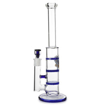 Load image into Gallery viewer, Glass Triple Disc Perc Bong Blue HoneyComb
